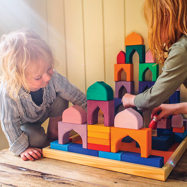 Large Wooden Block Building Set - Colorful Arches Open ended wooden to ...