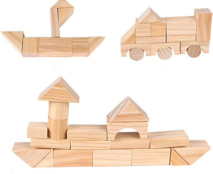100 Pieces Wooden Building Blocks Open Ended Wooden Toys Specialty