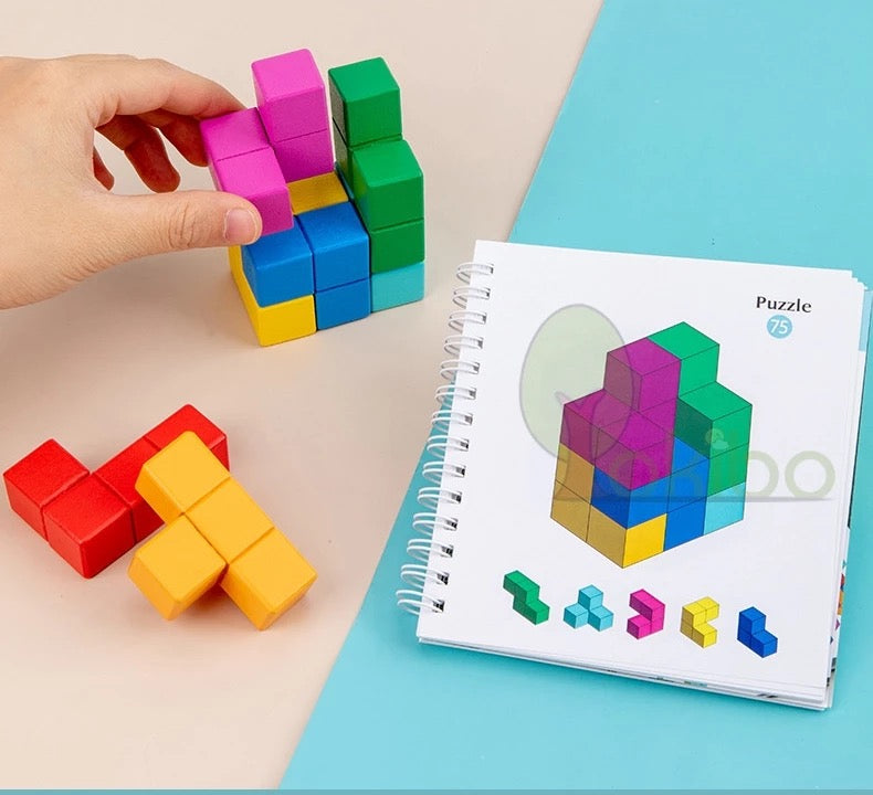 Wooden 3D Logical Puzzle Cube with Book Open Ended Wooden Toys