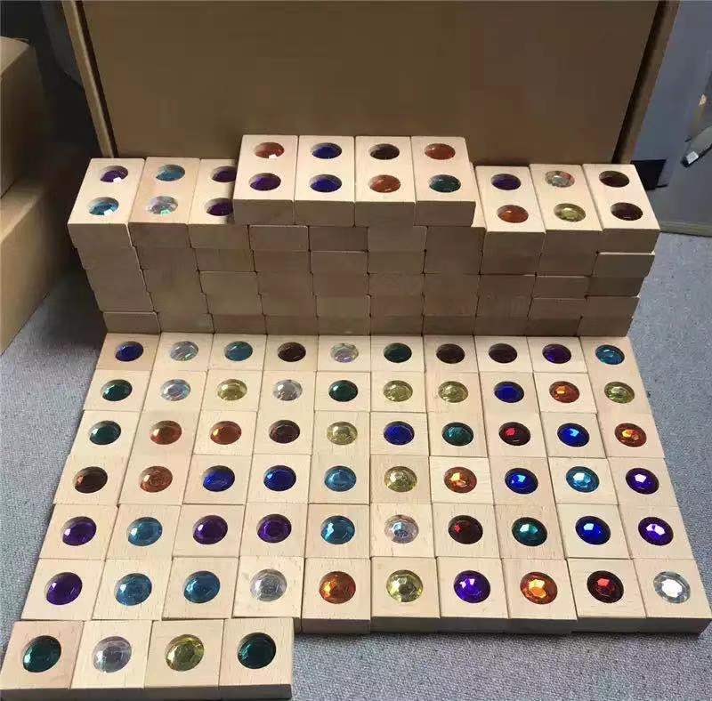 Sparkling Gem Wooden Building Blocks with Wooden Tray - Open Ended Toy ...