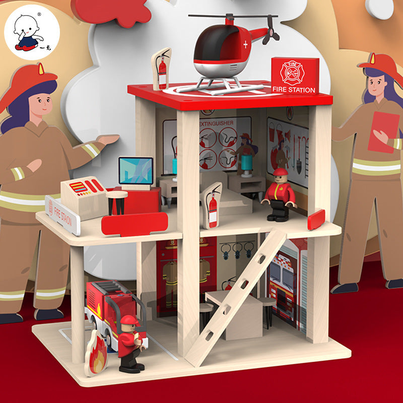 Wooden Fire Station Role Play Open Ended Play Toys