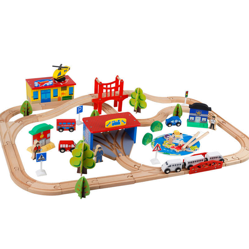 Kids wooden train sales track